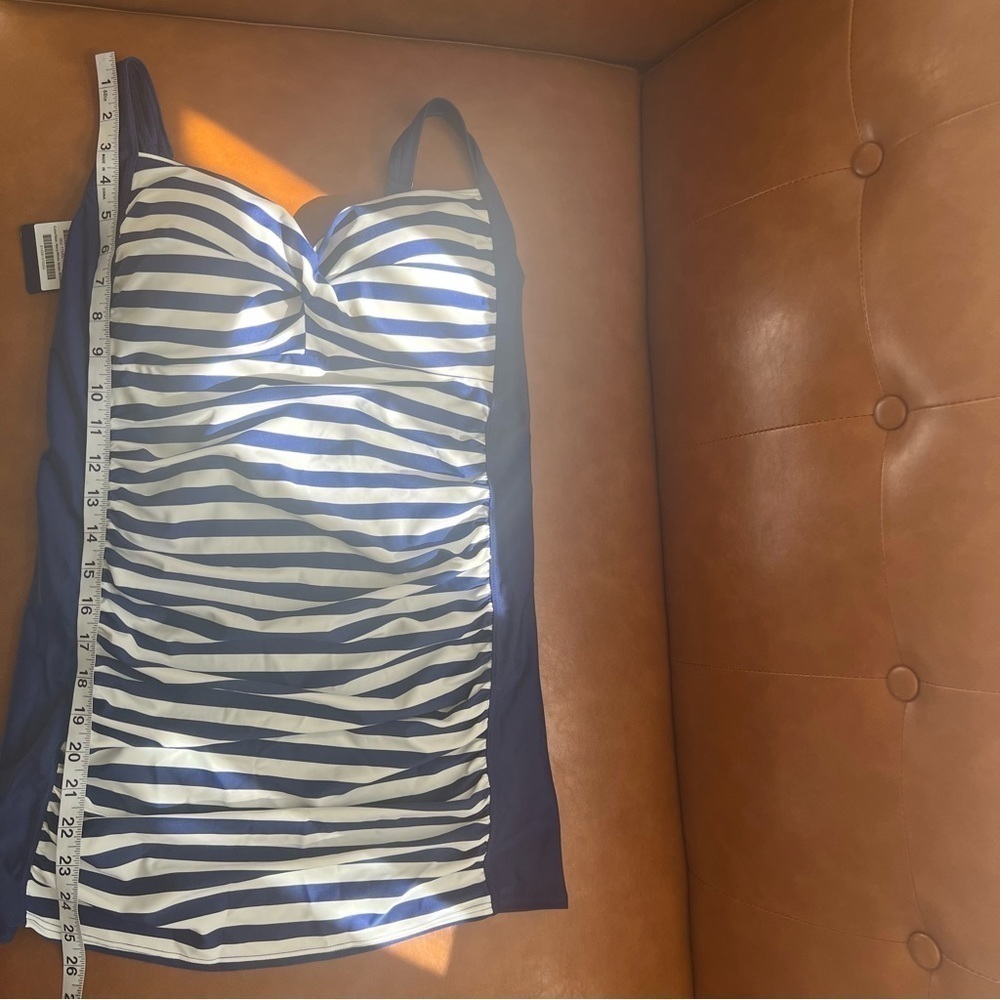 Glow & Grow Maternity Blue White Stripe Swimsuit Tankini Top L UPF 50+ Nautical - Picture 8 of 9